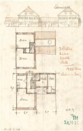 Fischer, Theodor; Schweinfurt (Bayern); Wohnsiedlung Bauverein - Grundrisse, Ansicht