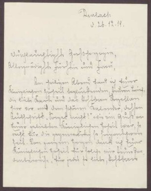 Schreiben von Emilie Göler von Ravensburg an Großherzogin Luise; Bericht über das Weihnachtsfest und Segenswünsche an die Großherzogin