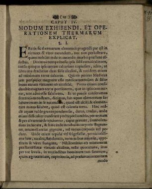 Caput IV. Modum Exhibendi, Et Operationem Thermarum Explicat.
