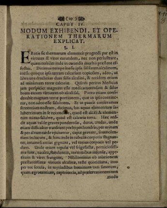 Caput IV. Modum Exhibendi, Et Operationem Thermarum Explicat.