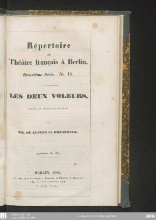Les deux voleurs : comédie et un acte et en prose