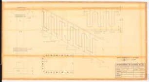 Reichsluftfahrtministerium, Berlin: Treppengeländer: Ansicht, Grundriss 1:10, Detail 1:1