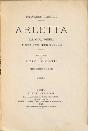 Arletta : ballo-pantomima in due atti (due quadri)