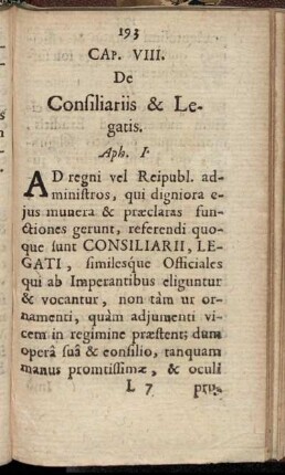 Cap. VIII. De Consiliariis & Legatis.
