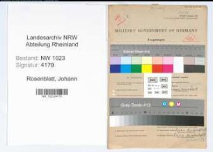 Entnazifizierung Johann Rosenblatt , geb. 06.07.1906 (Schlosser)