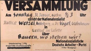 Versammlung der NSDAP-Ortsgruppe Hinterzarten: Bauern, wo stehen wir? (in Titisee)