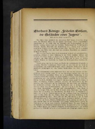 Eberhard Königs "Fridolin Einsam, die Geschichte einer Jugend". Von Hans Schliepmann.