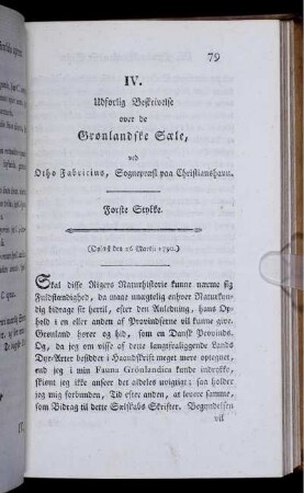 IV. Udforlig Beskrivelse over de Grondlandske Sæle.