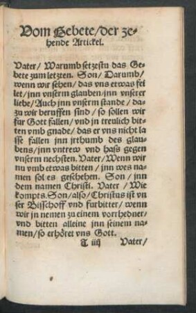 Vom Gebete/ der zehende Artickel.