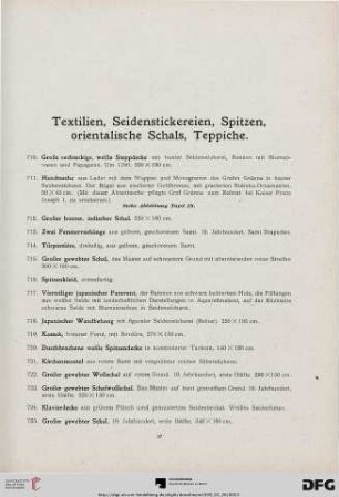 Textilien, Seidenstickereien, Spitzen, orientalische Schals, Teppiche (Nr. 710-749)