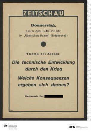 Ankündigung einer einzelnen Veranstaltung 1948