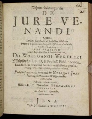 Disputatio inauguralis De Iure Venandi