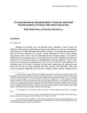 26: Crossing Boundaries, Breaking Rules : Continuity and Social Transformation in Trickster Tales from Central Asia