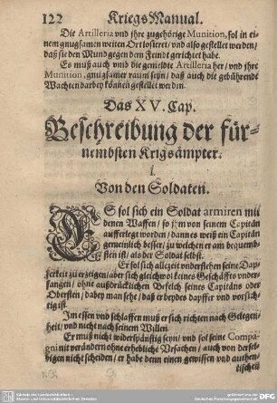 Das XV. Cap. Beschreibung der fürnembsten Kriegsämpter.