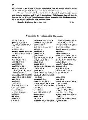 Verzeichniss der vorkommenden Eigennamen.