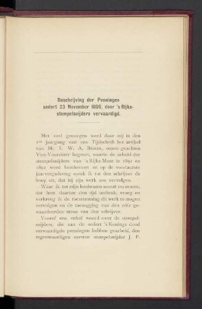 Beschrijving der Penningen sedert 23 November 1890, door 's Rijks-stempelsnijders vervaardigd