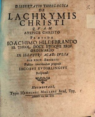 Dissertatio Theologica De Lachrymis Christi