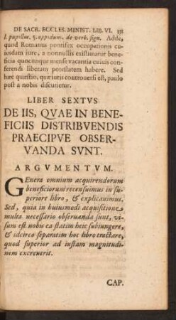 Liber Sextus De Iis, Quae in Beneficiis Distribuendis Praecipue Observanda Sunt.