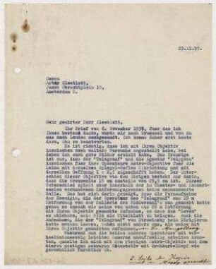Brief von Erich Salomon an Artur Kleeblatt, Amsterdam