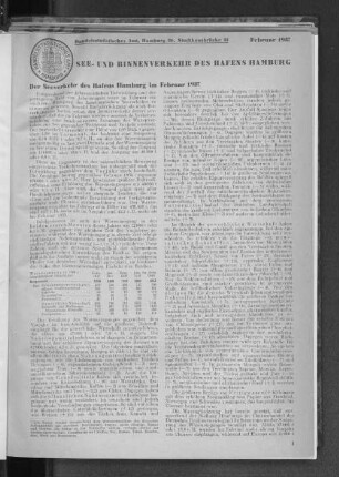 Der Seeverkehr des Hafens Hamburg im Februar 1937