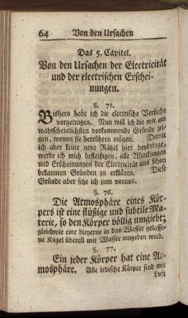 Das 5. Capitel. Von den Ursachen der Electricität und der electrischen Erscheinungen.