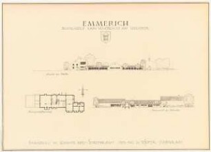 Leegmeerschule / achtklassige katholische Volksschule, Emmerich: Schulgebäude: Grundriss Kellergeschoss, Ansichten