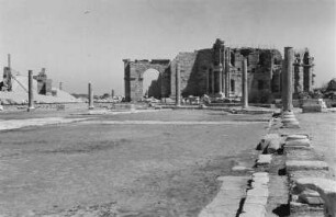 Ruinen von Leptis Magna : Blick über Säulen und Ruinen