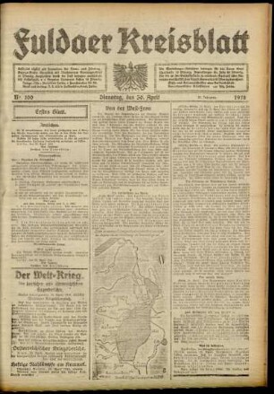 Erste Ausgabe vom Dienstag, den 30. April 1918.
