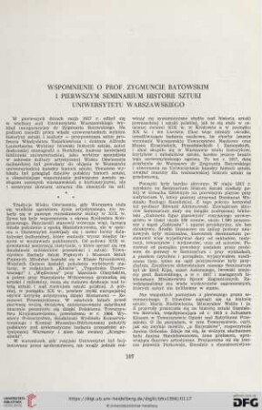 Wspomnienie o Prof. Zygmuncie Batowskim i pierwszym Seminarium Historii Sztuki Uniwersytetu Warszawskiego