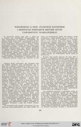 Wspomnienie o Prof. Zygmuncie Batowskim i pierwszym Seminarium Historii Sztuki Uniwersytetu Warszawskiego