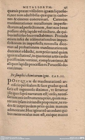 De simplici chimicorum igne. Cap. II.