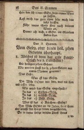 Das II. Examen. Vom Gesetz oder denen heil. zehen Geboten überhaupt