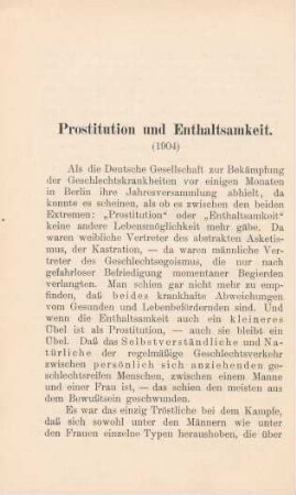 Prostitution und Enthaltsamkeit (1904)
