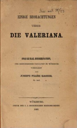 Einige Beobachtungen über die Valeriana