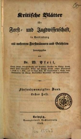 Kritische Blätter für Forst- und Jagdwissenschaft, 25. 1848