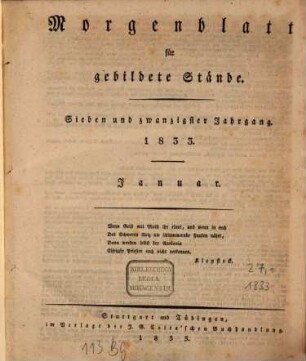 Morgenblatt für gebildete Stände. 27,1. 1833