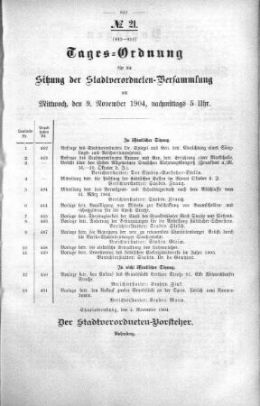 Tages-Ordnung, 09. November 1904