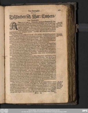 XLVI. Tischreden D. Mar: Luthers/ Von Uneinigkeit.