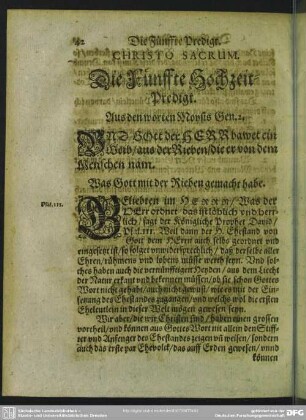 Die Fünffte Hochzeit-Predigt