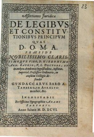 Assertiones Juridicae De Legibvs Et Constitvtionibvs Principvm
