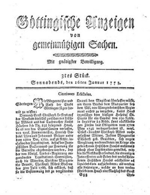 3tes Stück. Sonnabends, den 16ten Januar 1773.