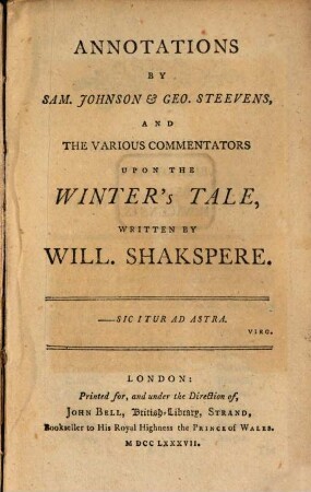 Annotations upon The Winter's Tale and Love's Labour's Lost