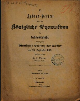 Jahresbericht : Ostern .... 1873