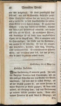 Quedlinburg, den 16. Merz 1754. Liebster Rabener.