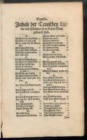 Inhalt der Teutschen Lieder und Psalmen ...