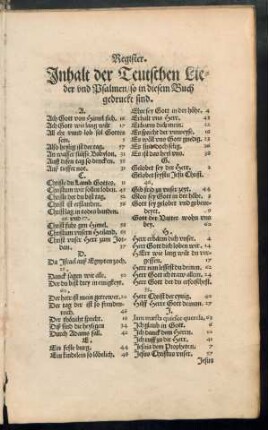 Inhalt der Teutschen Lieder und Psalmen ...