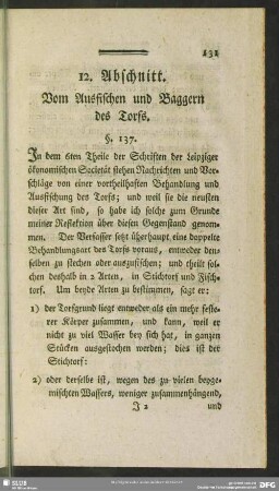 12. Abschnitt. Vom Ausfischen und Baggern des Torfs