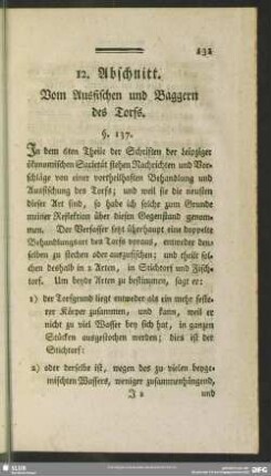 12. Abschnitt. Vom Ausfischen und Baggern des Torfs