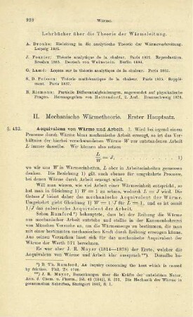 II. Mechanische Wärmetheorie. Erster Hauptsatz.