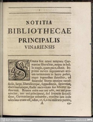 Notitia Bibliothecae Principalis Vinariensis